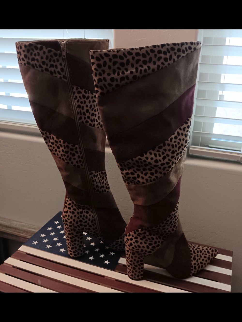 BAMBOO Over-the-Knee Leopard & Burgundy Patchwork Boots - Picture 4 of 4